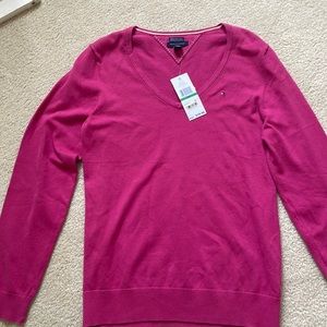 New with Tags Tommy Hilfiger Top Pink Pima Cotton VNeck sweater Sz L
